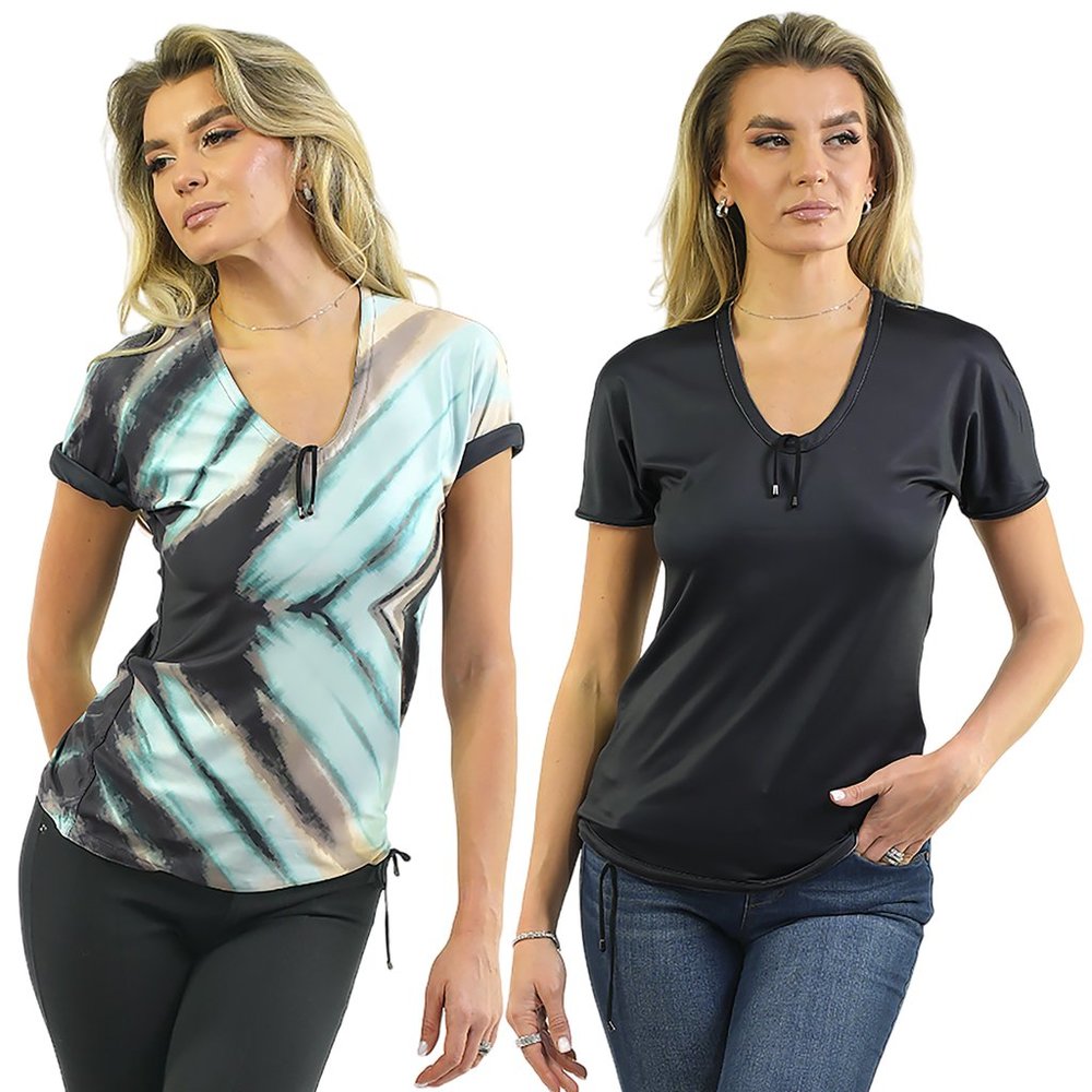 Reversible & Adjustable V-Neck Top in Teal Space Print/Black